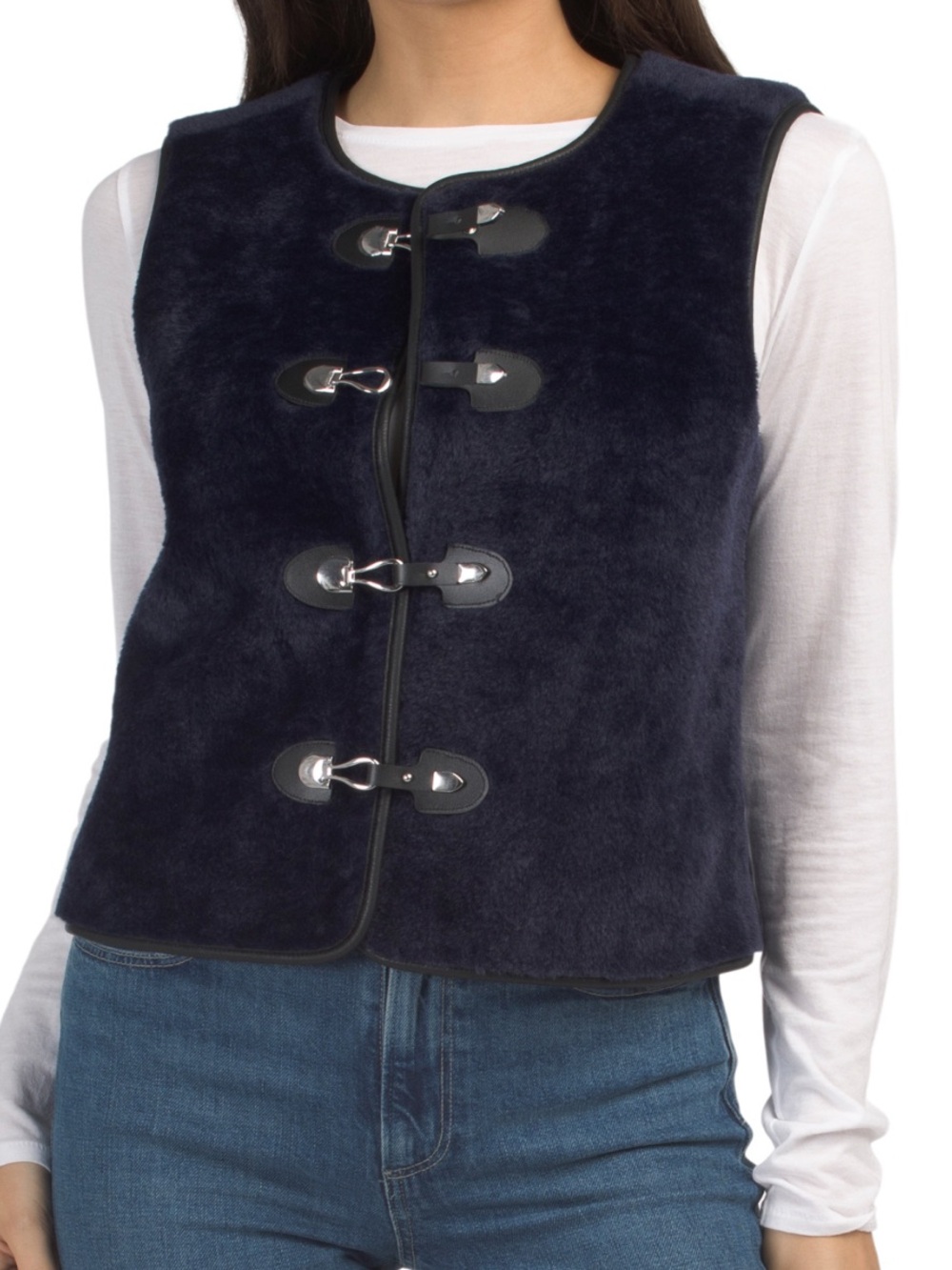 Rachel Zoe Sleeveless Navy Faux Fur Toggle Vest